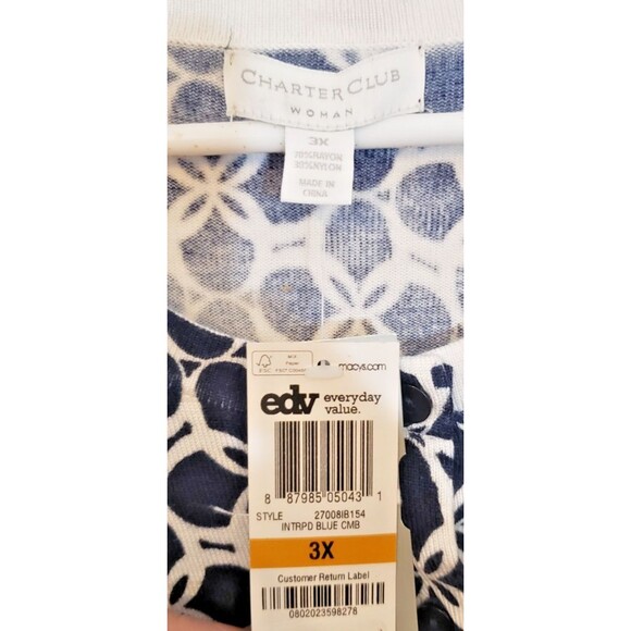 NWT - Charter Club- Blue & White Button Down Cardigan Sweater - Size 3X - Picture 4 of 4